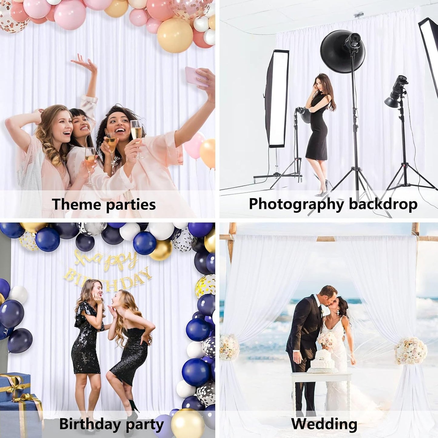 10 x 7 Feet White Backdrop Curtain for Partie, Background Curtains for Photoshoot, Birthday, Wedding, Halloween, Thanksgiving, Christmas, New Year Party Decorations 5Ft x 7Ft, 2 Panels