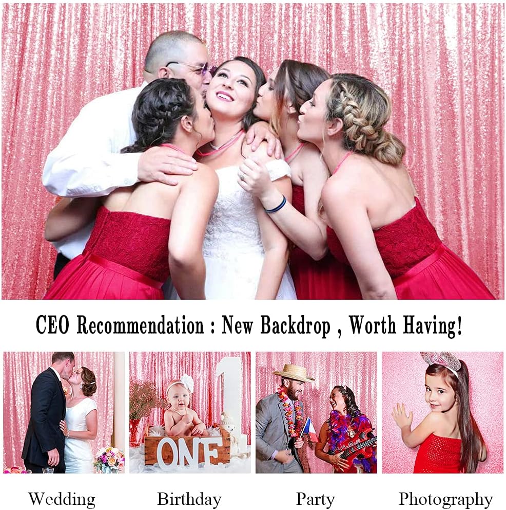 ShiDianYi 8FTx10FT Rose Pink Sequin Photography Backdrop | Shiny Wedding Baby Shower Birthday Party Decor | Sequined Wall Curtain