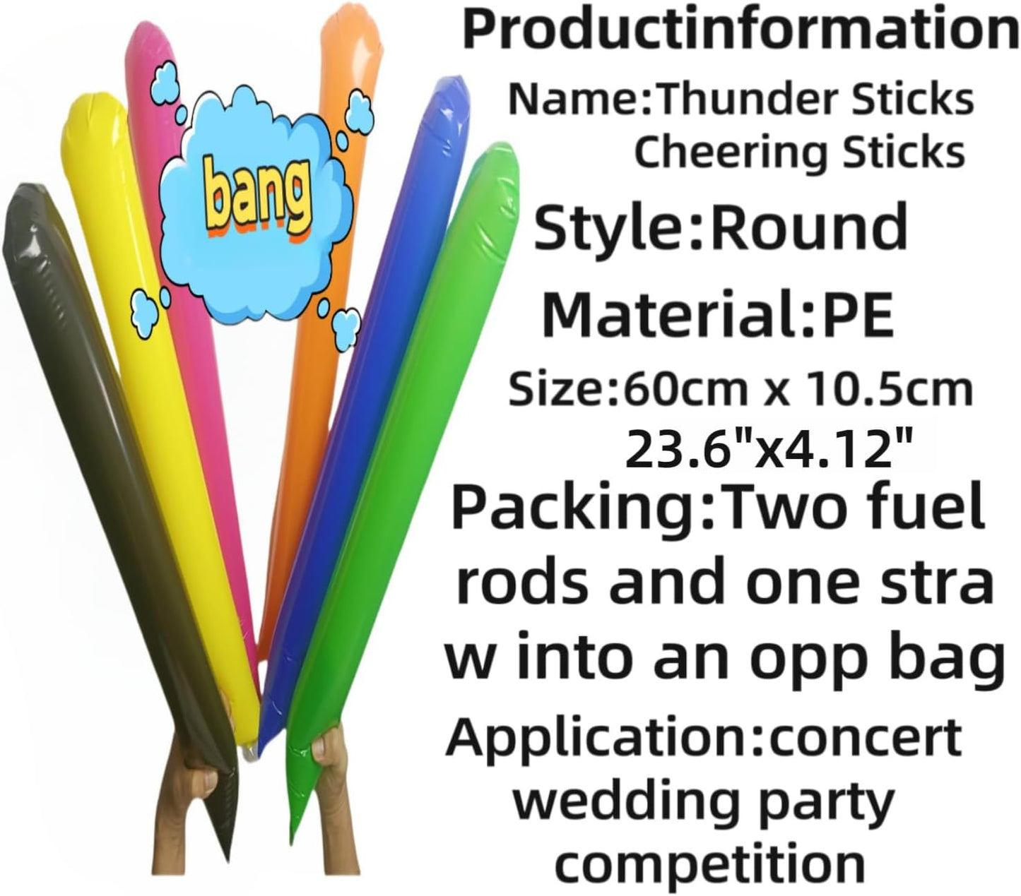 48pcs Round Head Boom Sticks Thunder Sticks Cheering Sticks Team Spirit Plastic Cheerleading Spirit Stick Clapper Inflatable Noise Maker Sports Supply (Yellow)