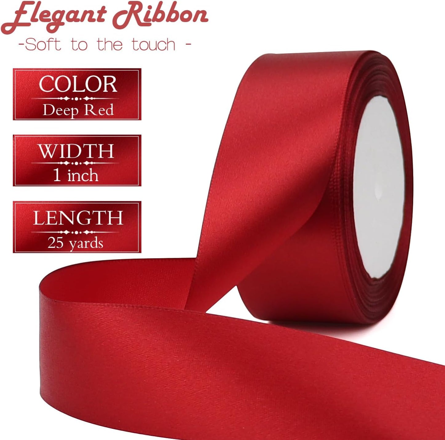 Deep red Solid Satin Ribbon 1-1/2 Inch 25 Yards Solid Polyester Fabric Ribbon for Gift Wrapping Wedding Christmas Baby Shower Birthday Party Decoration Handmade Immortal Flower Craft