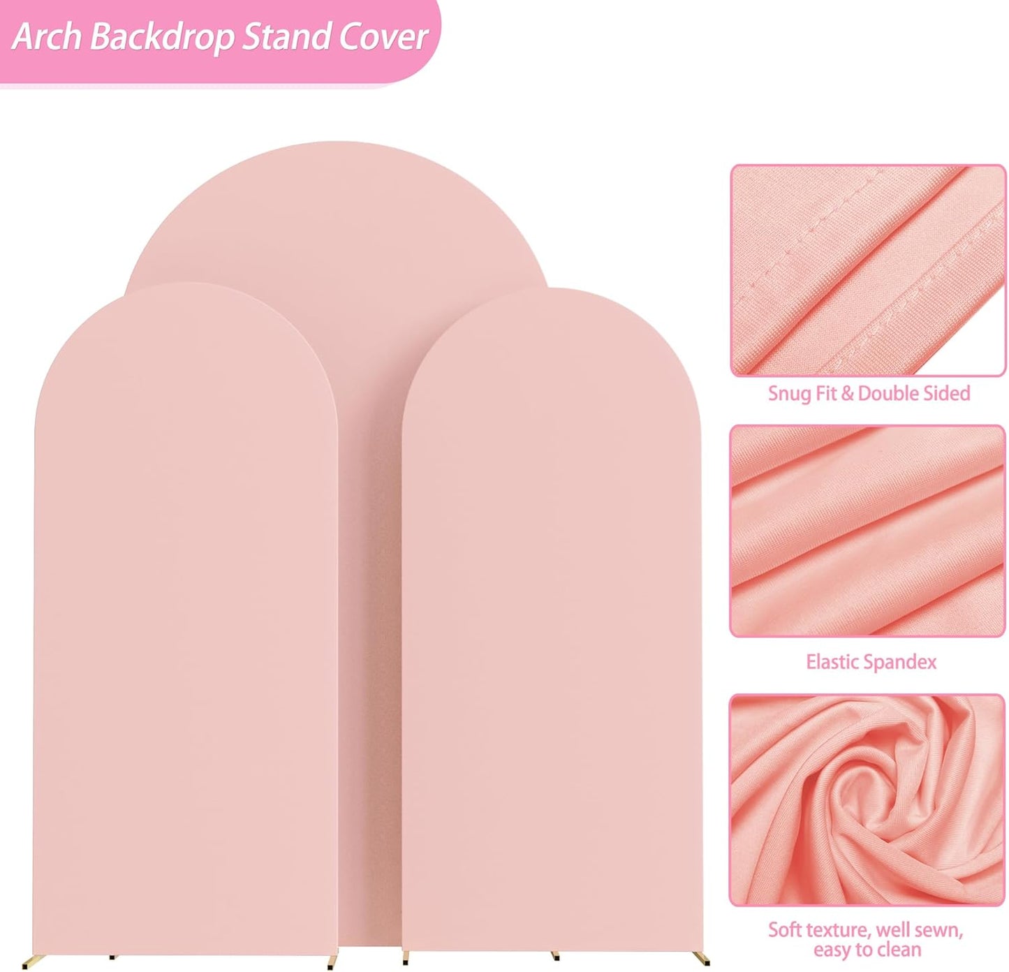 Fomcet Wedding Arch Cover 7.2FT, 6.6FT, 6FT Pale Pink Spandex Fitted Fabric Backdrop Set of 3 Round Top Chiara Arch Backdrop Stands Covers for Wedding Ceremony Birthday Party Baby Shower Decor