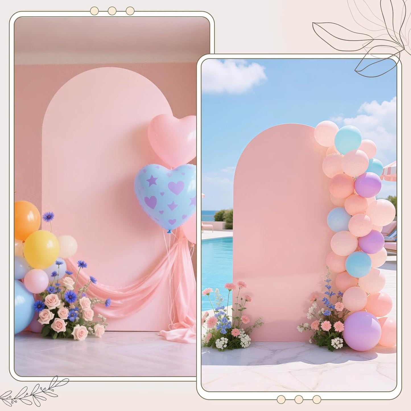 Ledido Wedding Arch Backdrop Cover 6FT 7.2FT Arch Covers 2Set Fitted Stretchy Spandex Round Top Stand Backdrop Cover for Wedding Banquet Ceremony Birthday Party Baby Shower Event Decoration,Pink