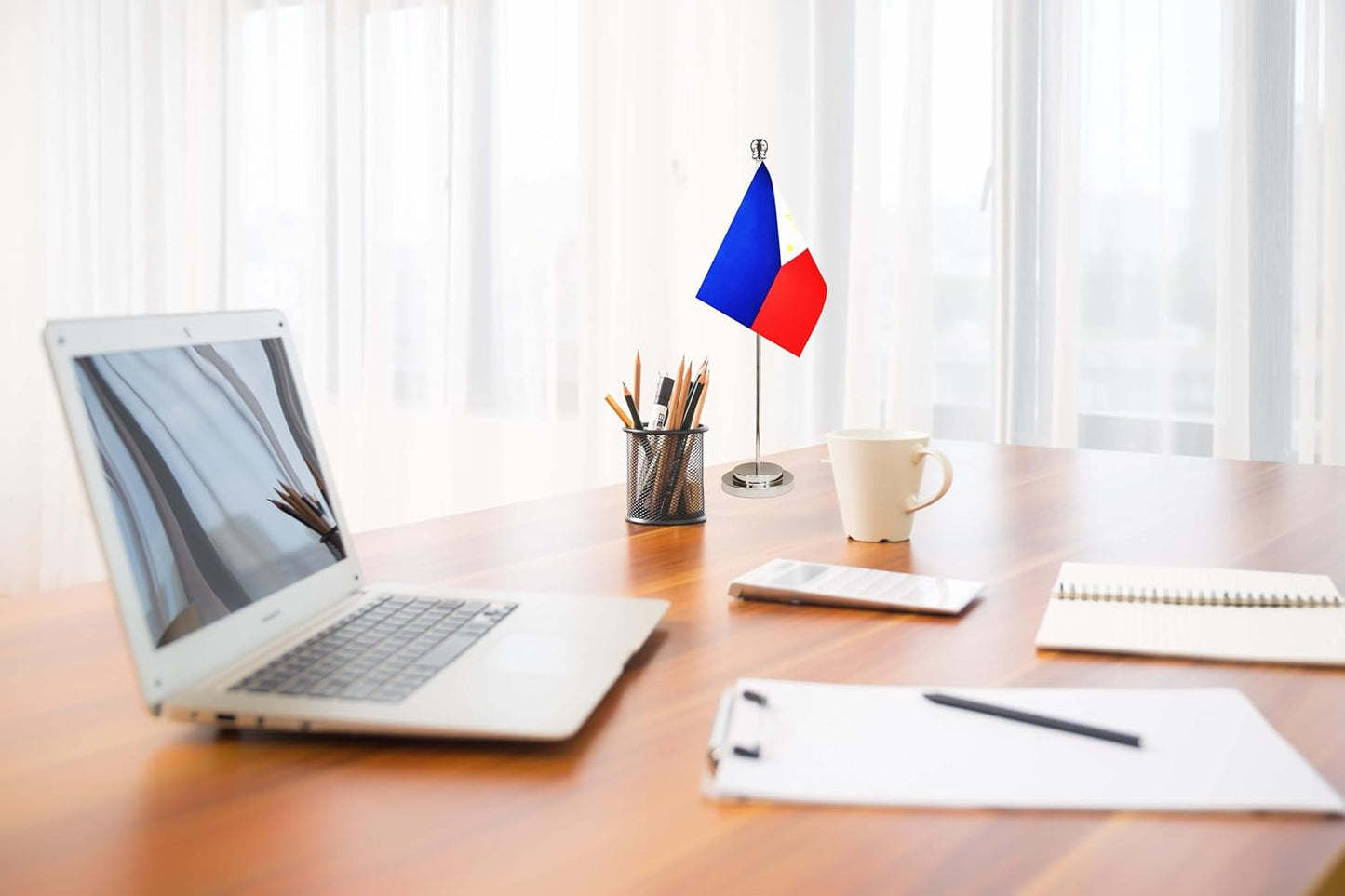 Philippines Filipino Deluxe Desk Flag Set Small Mini Miniature Philippines Filipino Table Desktop Flags,Festival Events Celebration,Office Decoration-2 Pack