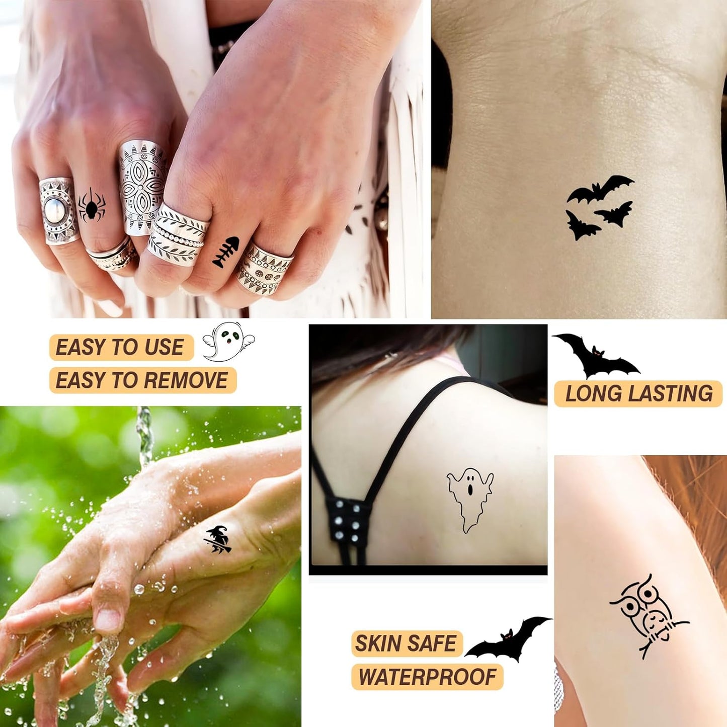 Halloween Temporary Tattoos Stencils Kit,Temporary Tattoos Kit - 4 Pcs 4 Color(Maroon,Black,Cherry red,Green) Ink with Gloves,DIY Body Art Painting for Women Men Adults Kids