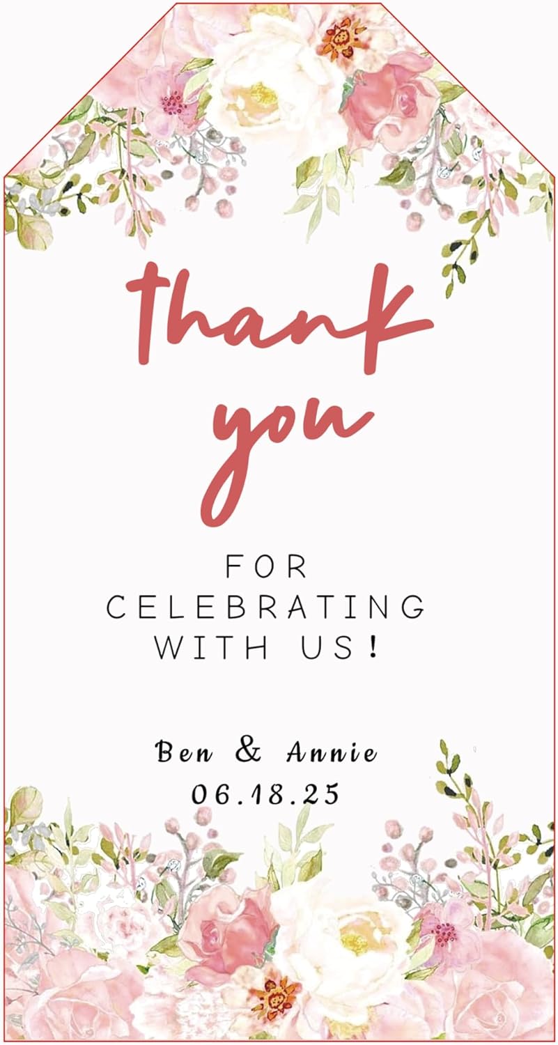 Personalized Gift Tags, Thank You Tags for Wedding Birthday Business Party Favors, Custom Hang Tags with Your Text and String, 2 X 3.75 Inch (Wreath Pattern 5)