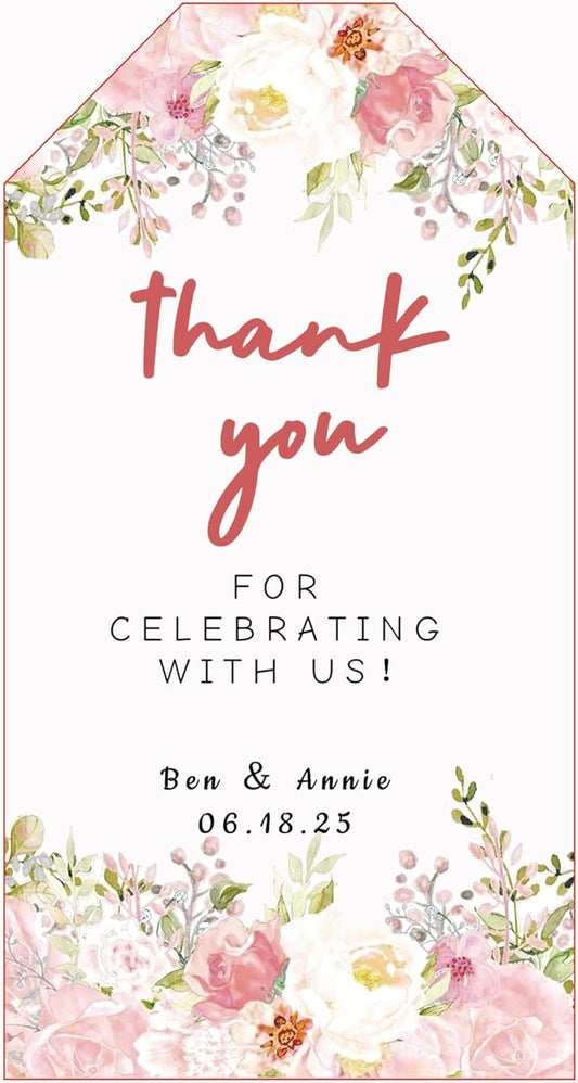 Personalized Gift Tags, Thank You Tags for Wedding Birthday Business Party Favors, Custom Hang Tags with Your Text and String, 2 X 3.75 Inch (Wreath Pattern 5)