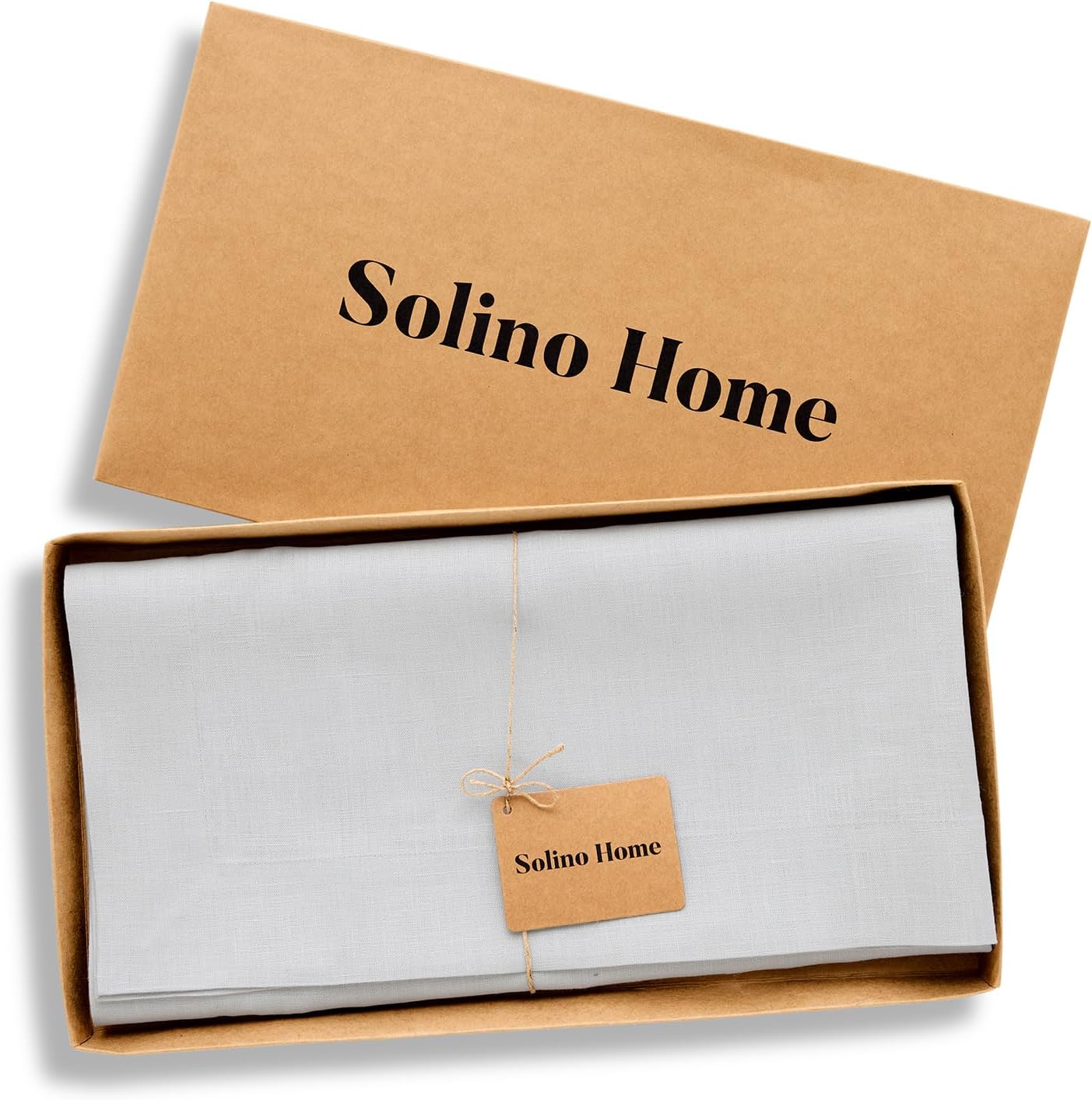 Solino Home Linen Tablecloth 52 x 52 Inch - 100% Pure Linen Silver Cloud Square Tablecloth - Fete, Machine Washable Table Throw for Fall, Autumn, Thanksgiving