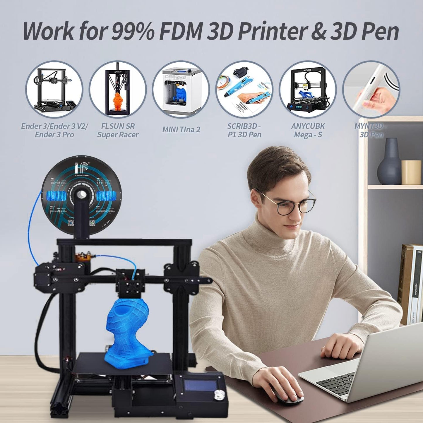 Glitter PLA Filament, Twinkling 3D Printer Filament, PLA Filament 1.75mm Dimensional Accuracy +/- 0.02mm, 1KG Spool (2.2 lbs), Fit Most FDM Printer (Glitter Blue)