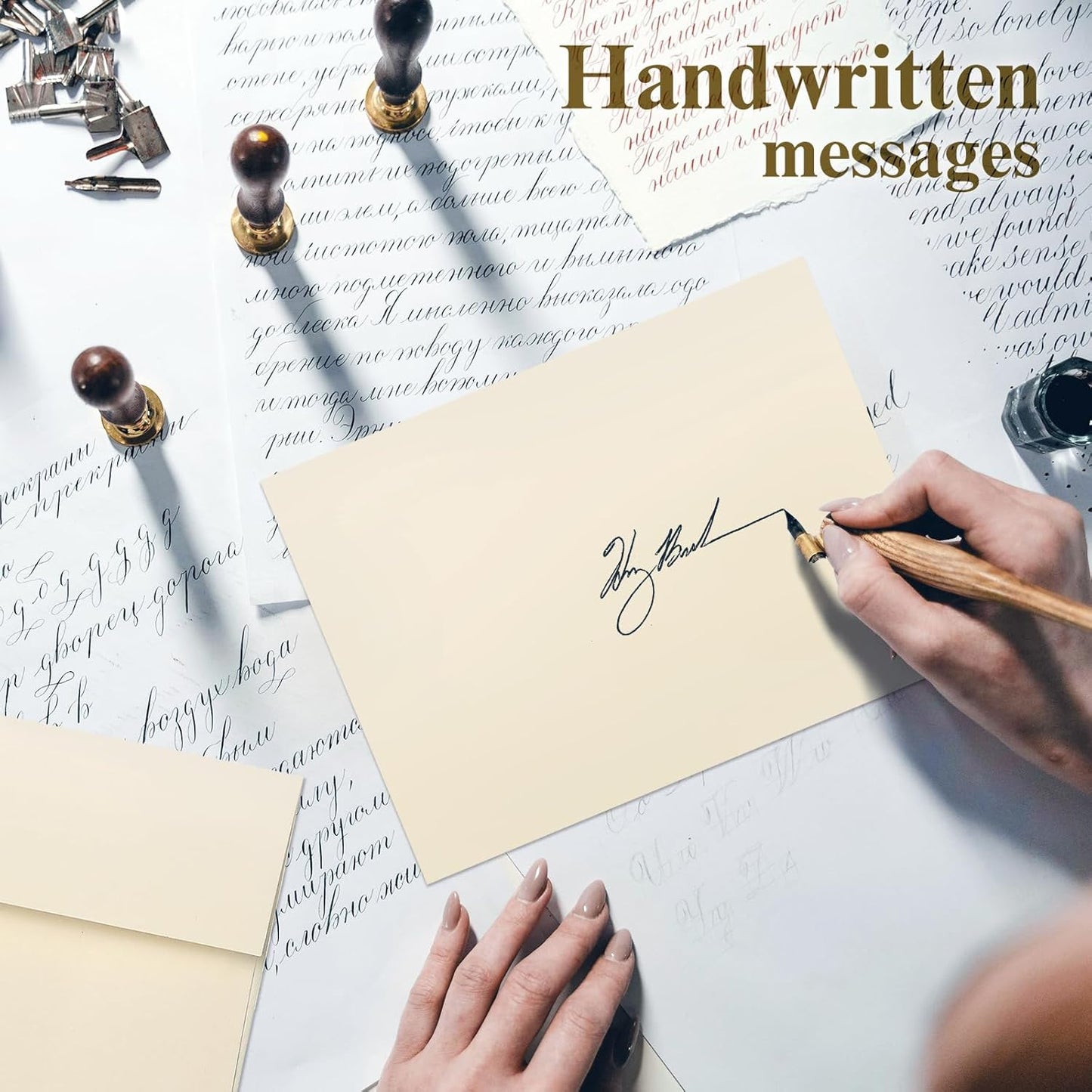 Ivory Blank Cards and Envelopes (Unfolded), Goefun 5x7 Flat Cream Cardstock and A7 Envelopes Self Seal 100 Pack for Wedding, Invitations, DIY Greeting Cardstock, Thank You Cards & All Occasion