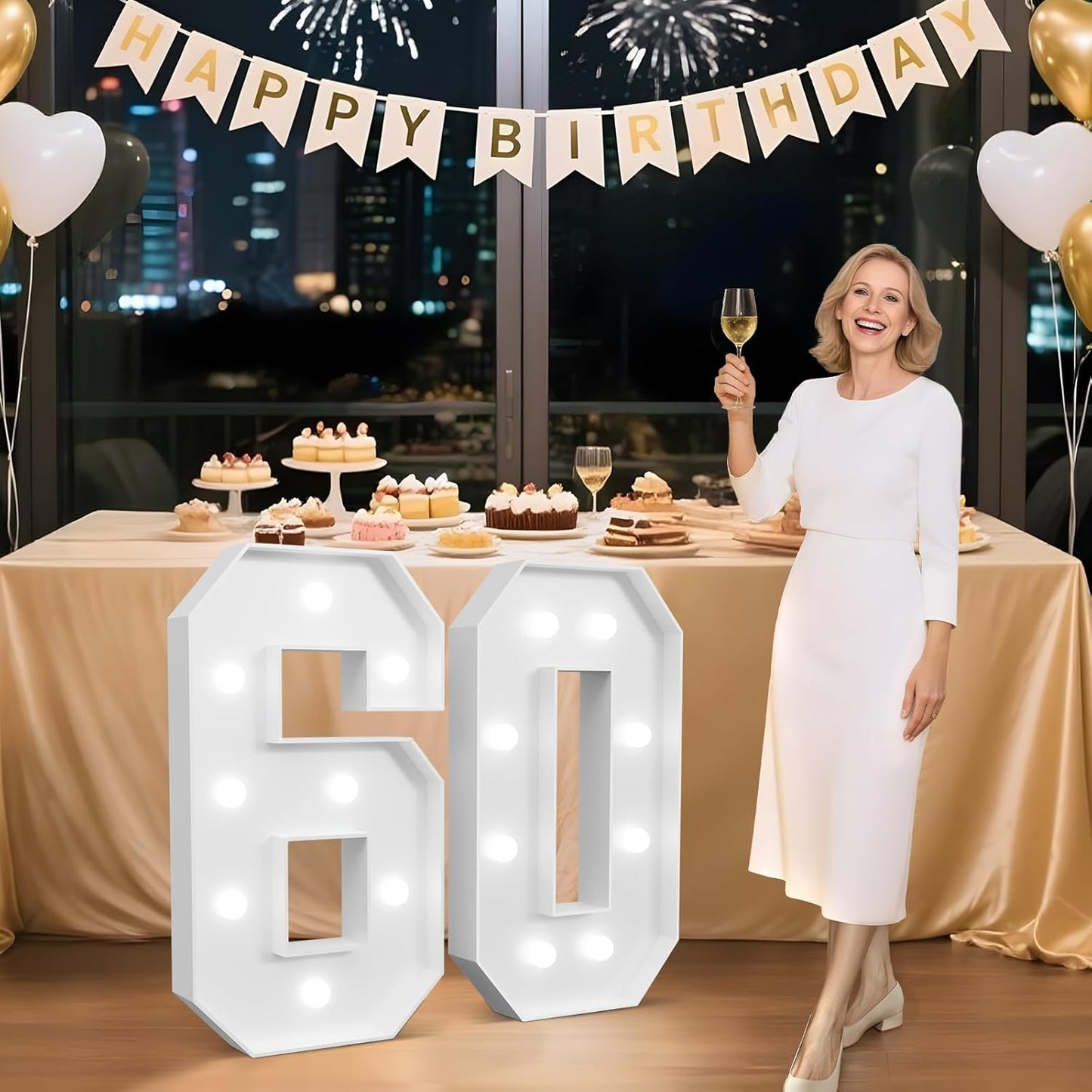 3FT Marquee Numbers 60, Happy 60th Birthday Decorations for Women Men, Large 60 Light up Numbers for Him Her 60 Years Old Birthday Party Supplies, 60th Anniversary Party Decor