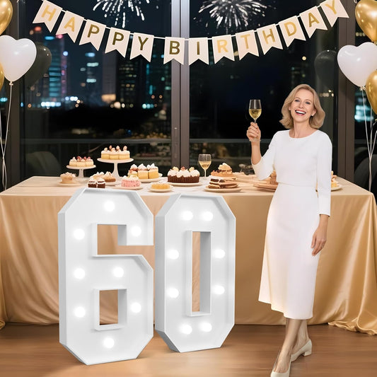 3FT Marquee Numbers 60, Happy 60th Birthday Decorations for Women Men, Large 60 Light up Numbers for Him Her 60 Years Old Birthday Party Supplies, 60th Anniversary Party Decor