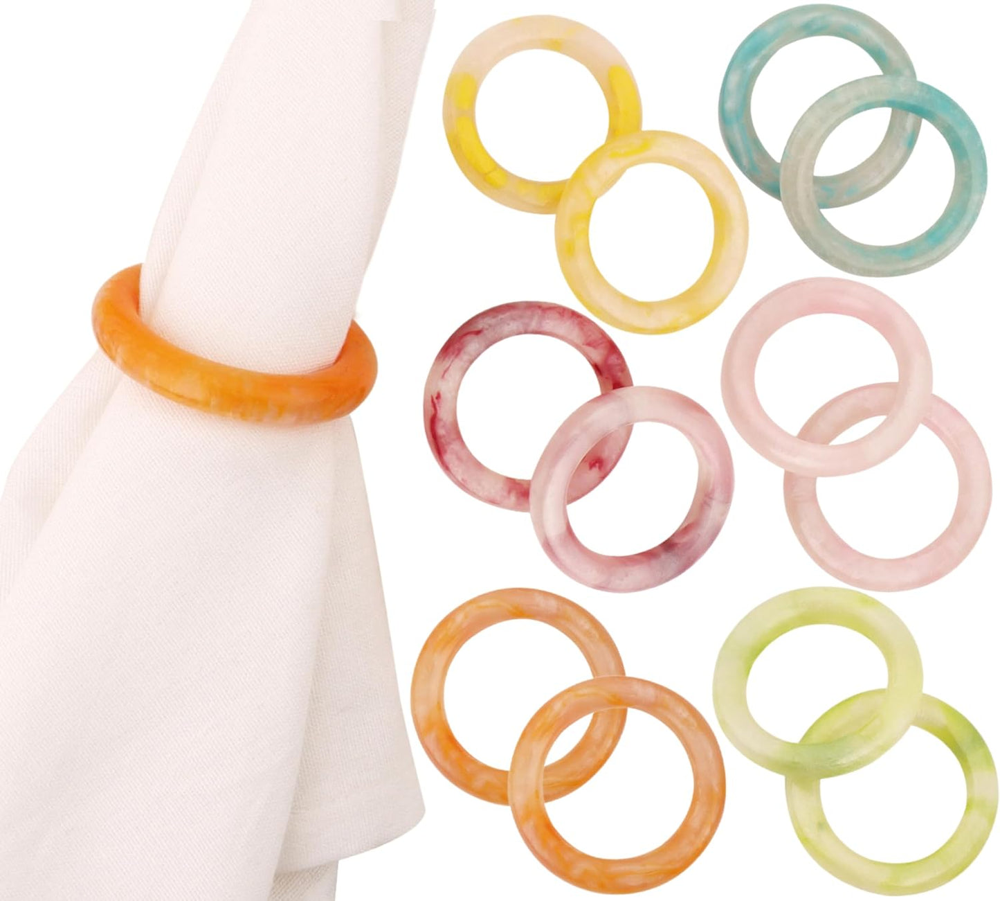 Napkin Rings Set of 12 - Epoxy Resin Napkin Holder Cuffs for Dinner Table Décor - Farmhouse Modern Serviette Rings for Weddings, Parties, Receptions, Banquets, Daily Use (Pastel) - CLEENTABLE