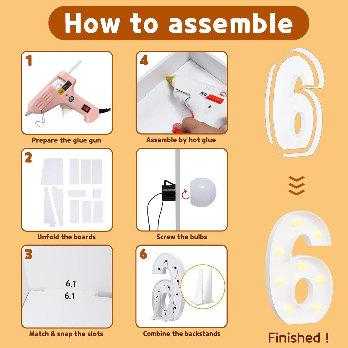 imprsv Marquee Light Up Numbers, Mosaic Numbers 3FT Marquee Numbers for 16th 60th Birthday Decorations Anniversary Party Decor, Large Marquee Numbers for Party Decorations, Number 6(Need to Assemble)