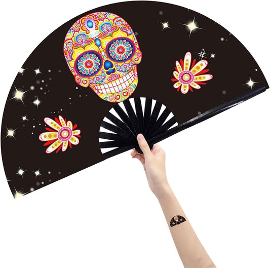 Amajiji Large Folding Hand Rave Fan Popping Fan for Line Dancing Clacking Fans for Boots On The Ground Dance,Party,Decoration,Festival (Alien)