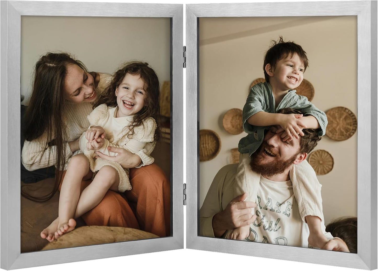 decorUhome Double 8x10 Picture Frame Vertical, Engineered Wood Bifold Photo Frame with Plexiglass for Tabletop Display, 8x10, Silver