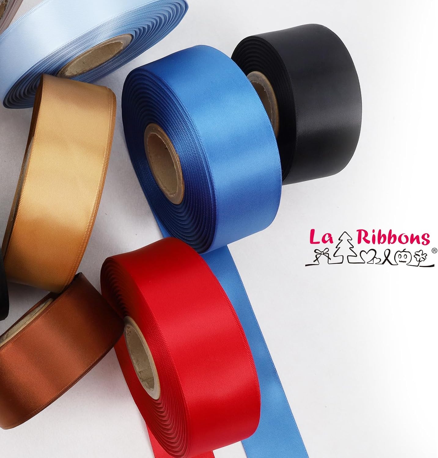 LaRibbons 1 1/2 Inch 25 Yard Double Faced Satin Ribbon,Black Satin Craft Fabric Ribbon for Gift Wrapping Floral Bouquets Wedding Party Decoration