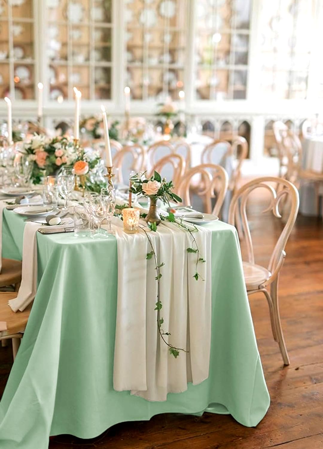 12 Pack 60 x 126 Inch Rectangle Tablecloth Sage Green Polyester Tablecloth for 8 Ft Rectangle Tables, Washable Fabric Table Cloth for Wedding Dining Table Buffet Parties Camping