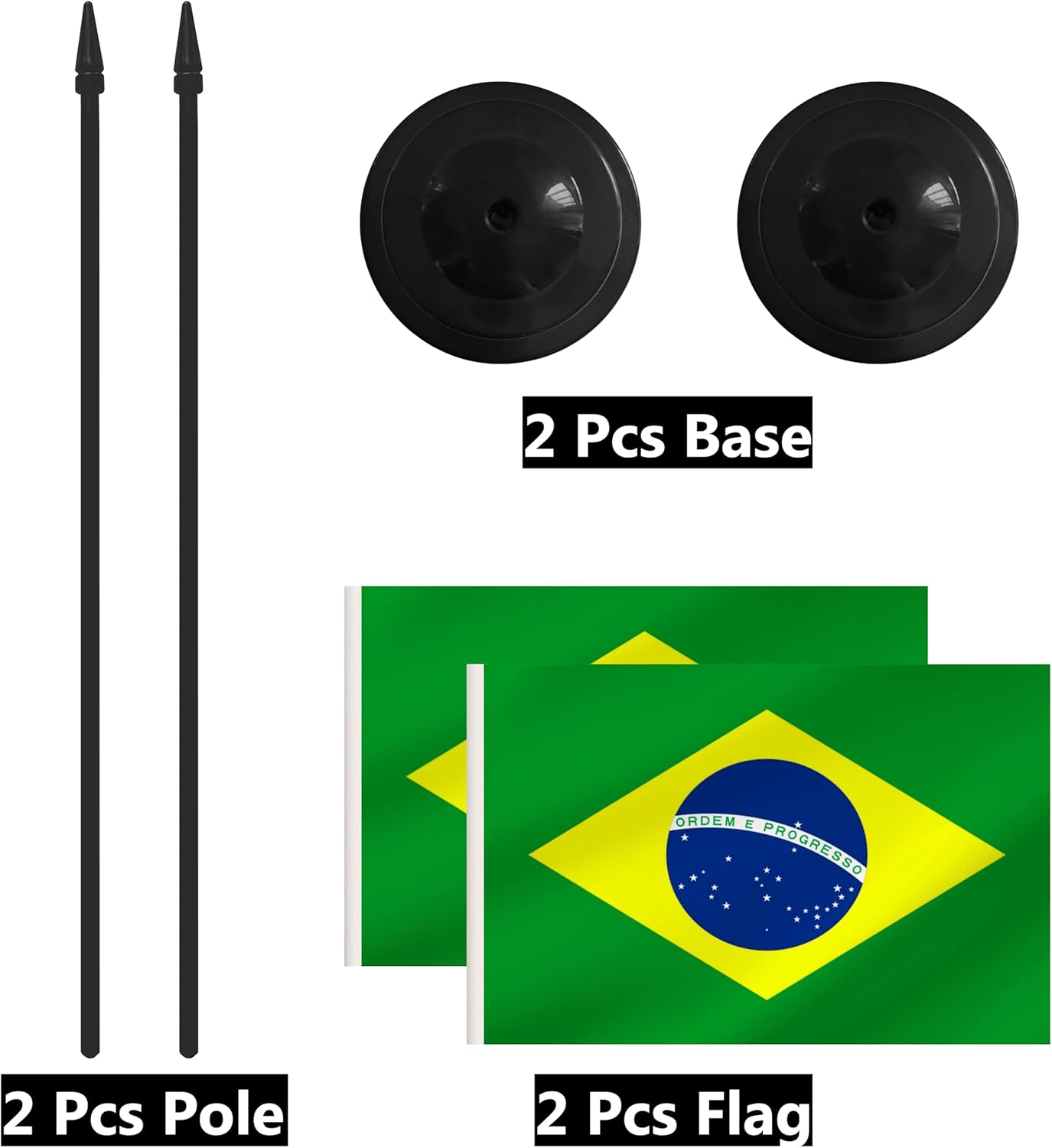 2 Pack Brazil Desk Flag Set, Brazilian Desktop Small Miniature Table Office Flag with 12" Black Pole and Black Base, Offices, Classroom, Home, Festival Decoration (Brazil)