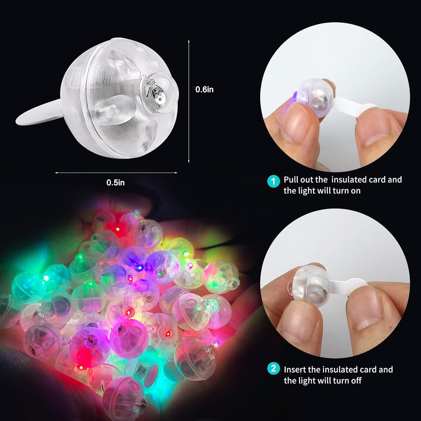 50pcs Multicolor LED Balloon Lights, Rainbow-Colored Round LED Flash Mini Ball Lights for Paper Lanterns, Balloons, Indoor/Outdoor Party, Event, Wedding, Halloween, Christmas Decorations