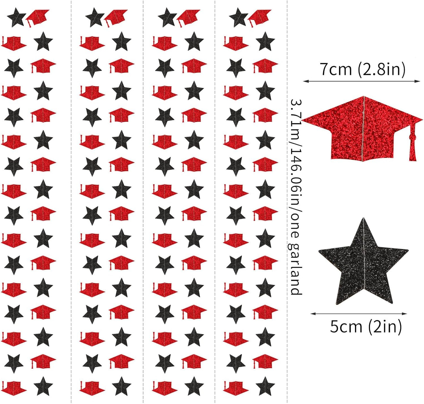 Red-Black Graduation-2025 Class Party-Decorations Garland - Congrats Grad Hat Star Banner Streamers,Senior High School Night College Congratulations Decor Supplies Ouruola