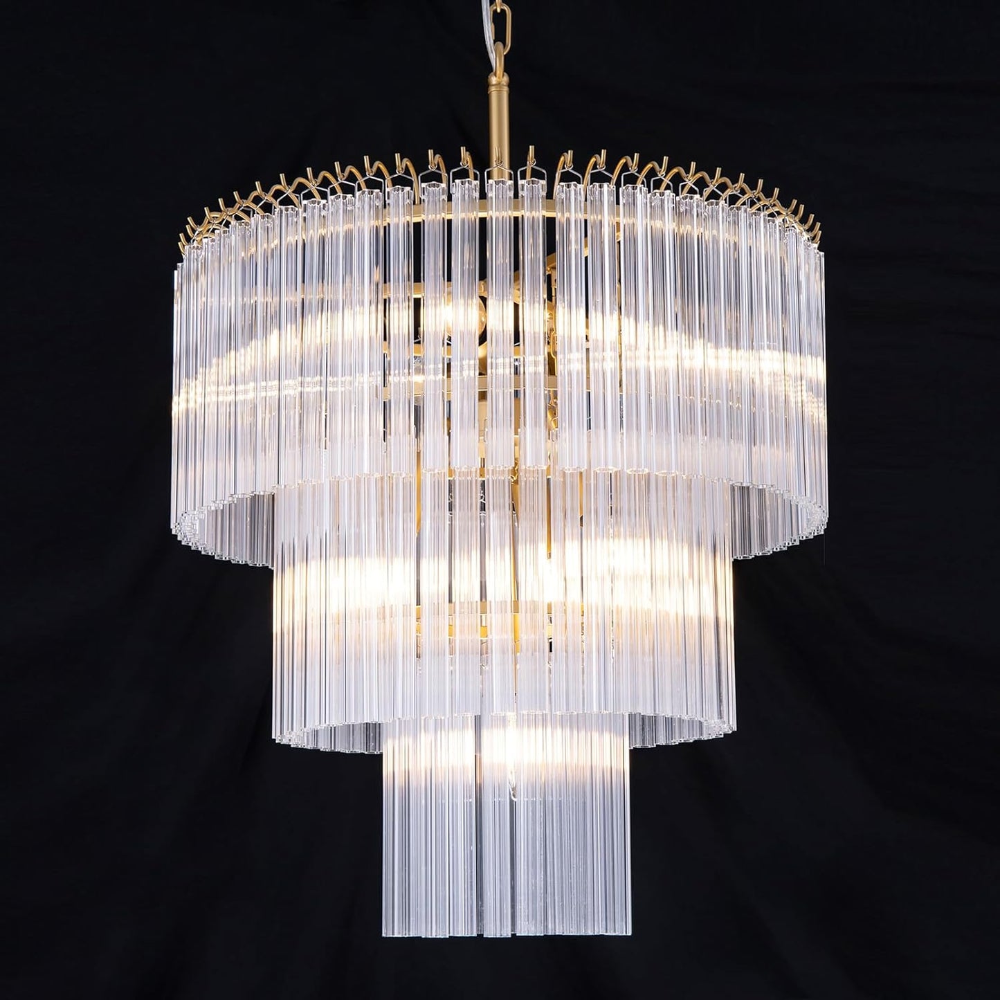 Wellmet 20 inch Crystal Chandelier, Contemporary Modern Bathroom Chandeliers, 7-Light Adjustable Hanging Round Glass Ceiling Light for Bedroom, Entryway, Dining Room, Foyer (Glass Tube)