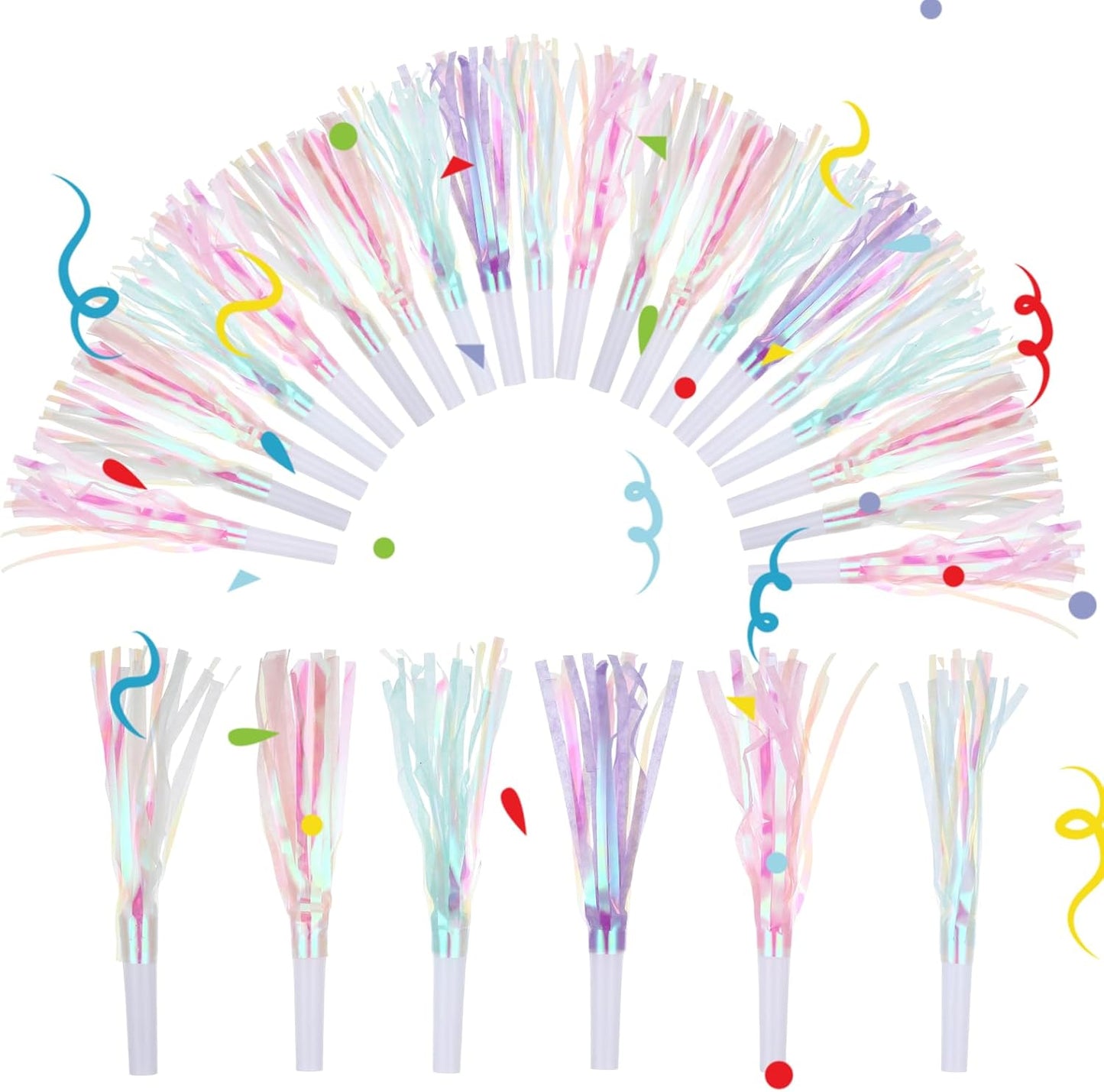 36 Pcs Mermaid Party Blowers, Glitter Fringed Noise Makers, Blow Horns for Mermaid Birsthday Favor Decorations, Celebrations, Graduation Events, Sporting Gatherings and More
