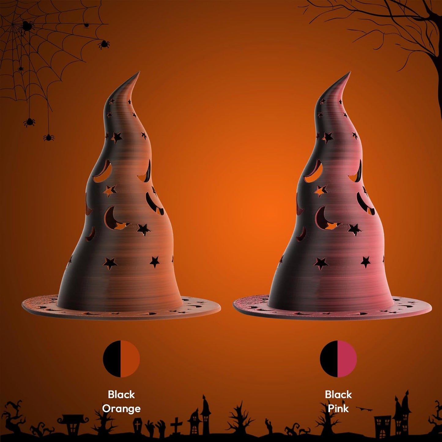 AMOLEN Silk PLA 3D Printer Filament Bundle 2KG, Dual Color PLA 1.75mm Pack, Shiny Color Change 3D Printing PLA Filament for Most FDM 3D Printer, Black Orange & Black Pink, 1KG X 2 Spools