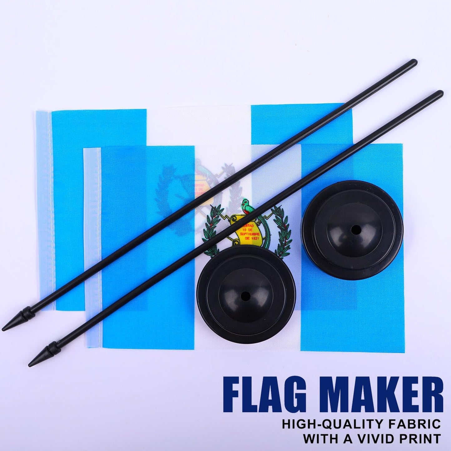 Guatemala Desk Flag 12" Solid Pole Deluxe Set Guatemalan Flags Banner Mini Small Guatemala Office Table Flags with Black Stand Base Desktop Decorations(2Pack)
