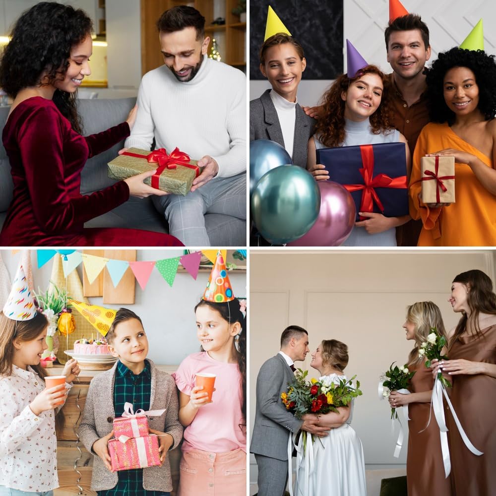 3/8" x 50 Yards Satin Ribbon - Red Silk Ribbon with Spool - Ideal for Gift Wrapping, Floral Bouquets, Crafts, Wedding Party Decorations, Christmas and Sewing Projects