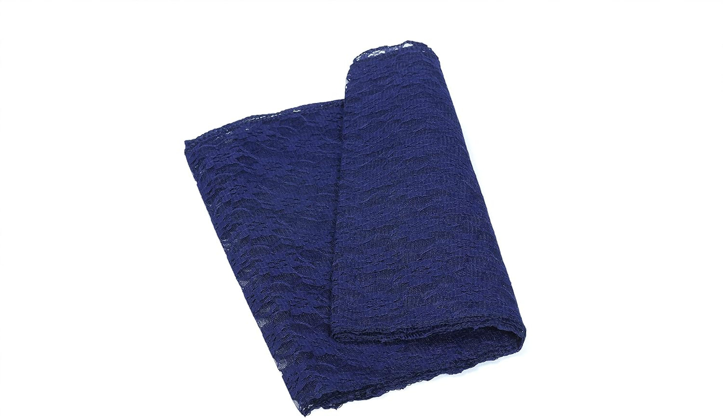 MDS Pack of 25 Wedding 12 x 108 inches Lace Table Runner for Wedding, Decorations for Birthday Parties, Banquets, Graduations, Engagements, and Runners fit Rectangle, Round Table- Navy Blue