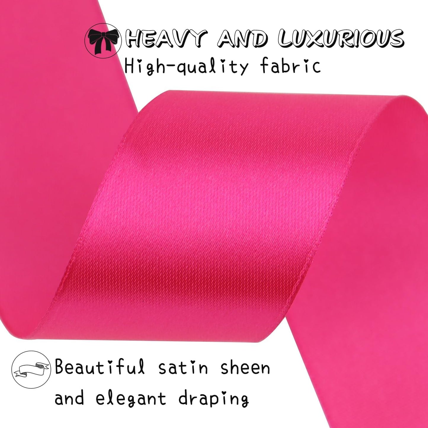 Hot Pink Solid Satin Ribbon 1-1/2 Inch 50 Yards Solid Polyester Fabric Ribbon for Gift Wrapping Wedding Christmas Baby Shower Birthday Party Decoration Handmade Immortal Flower Craft