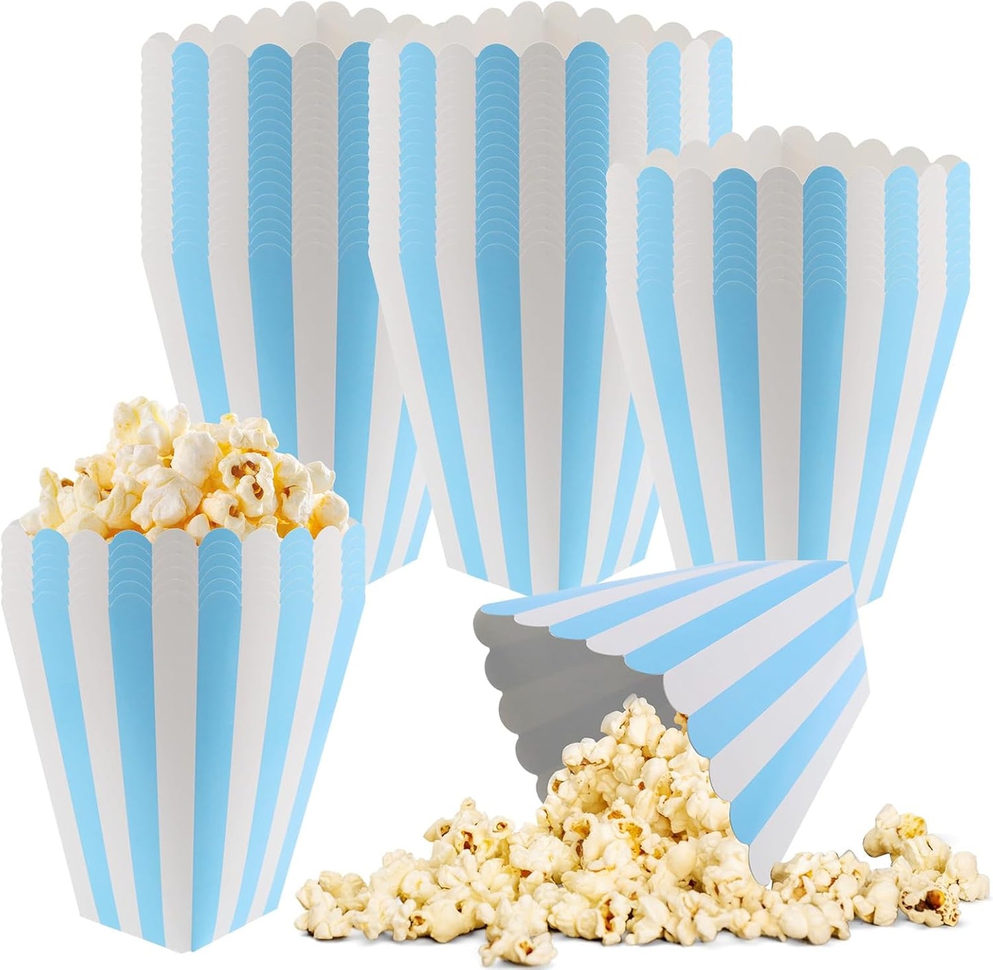 50 Pcs Popcorn Boxes Mini Paper Popcorn Box Cardboard Popcorn Container for Party Disposable Snack Candy Popcorn Bags Popcorn Holder for Movie Nights Birthday Wedding (Light blue,White)
