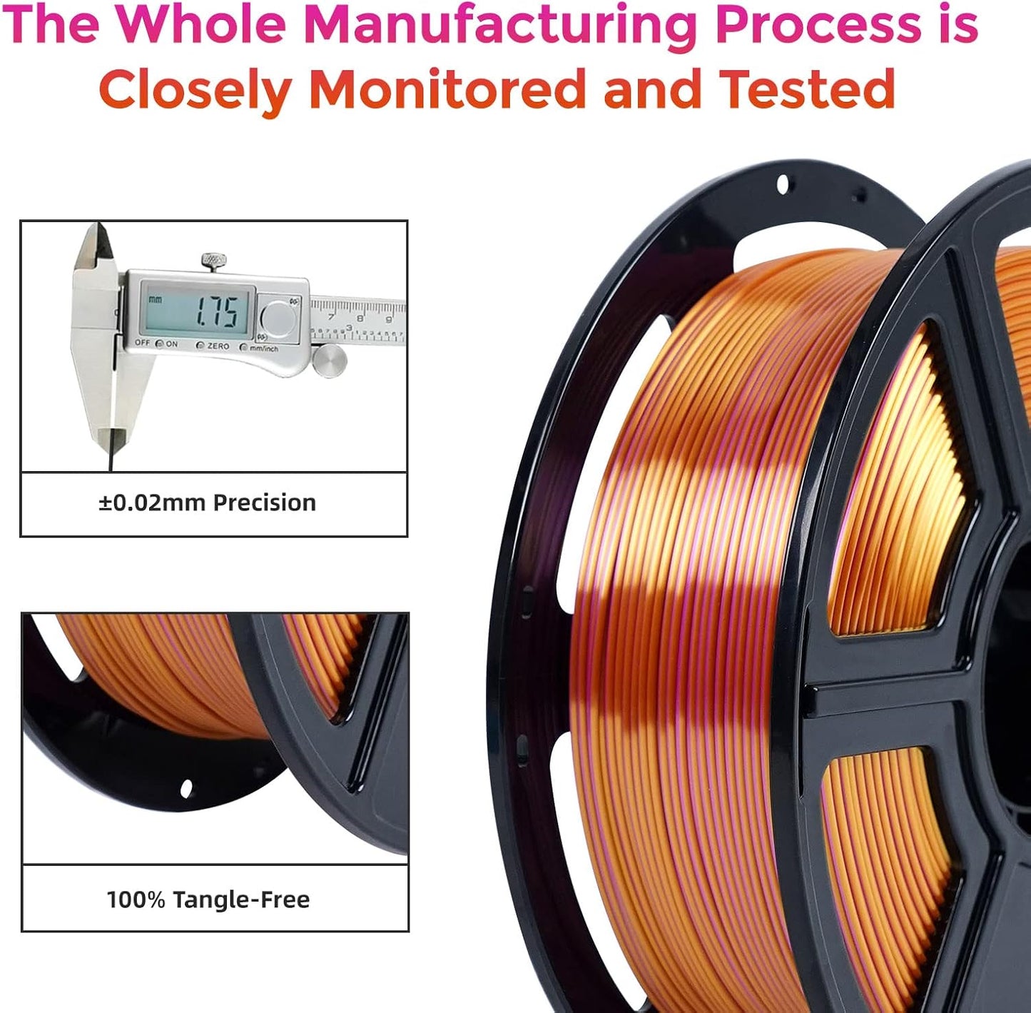 FLASHFORGE Silk Dual Color Filament, Gold and Rose 2 in 1 Coextrusion Silk PLA Filament 1.75mm, 3D Printer Filament Color Change 1kg(2.2lbs) Spool, Dimensional Accuracy +/- 0.02mm
