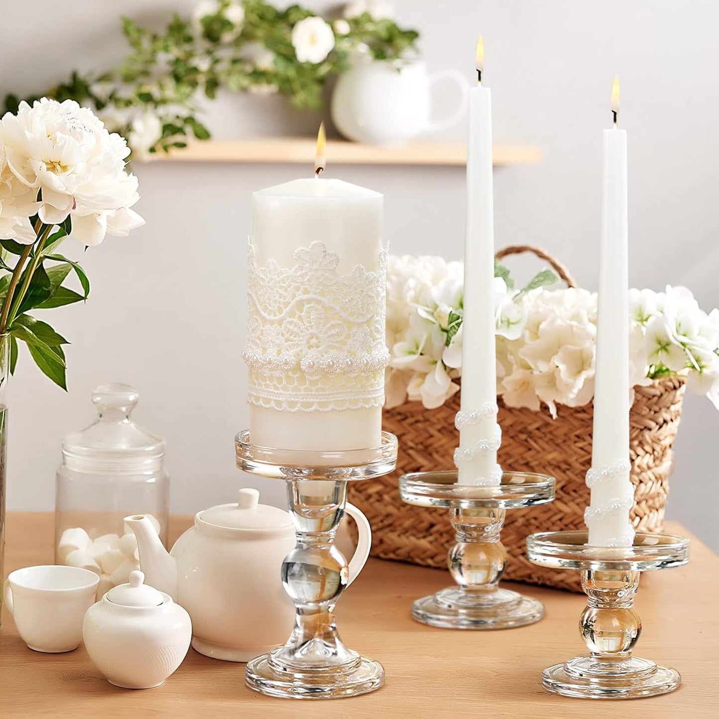 Irenare Unity Candles with Holder for Wedding Ceremony Wedding Decortions Accessories Glass Candle Holder Pillar Candle for Formal Events Church(Classic Style)
