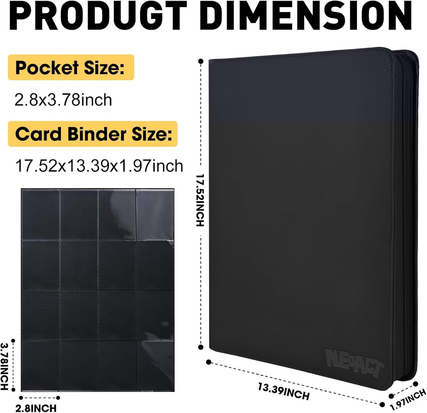 16 Pocket Card Binder,1280 Pockets Ringless Trading Card Binder,Premium Zipper Card Album Folder for TCG,MTG,Game&Sports Cards(BLACK)