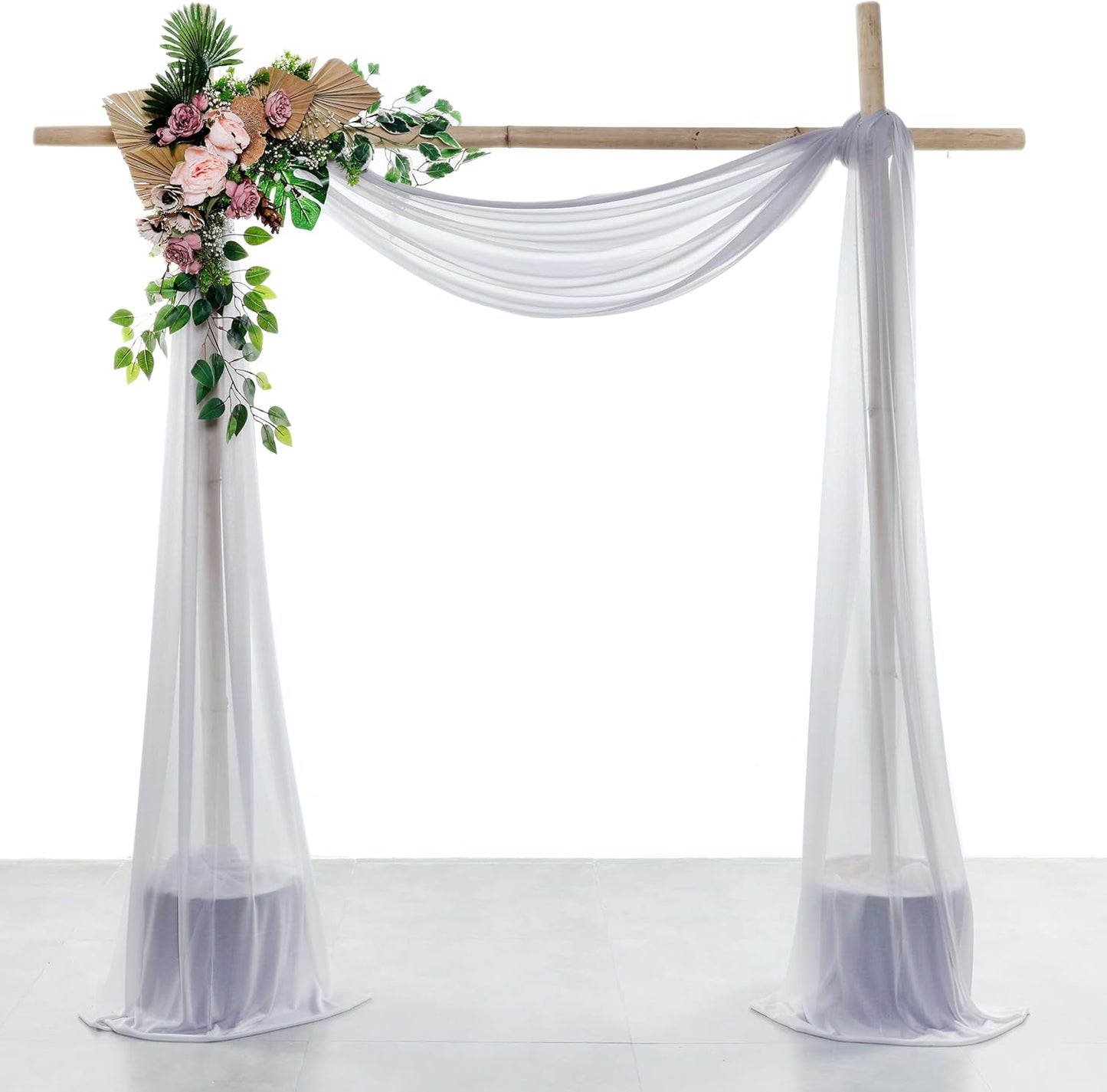 VDS Pack of 2 Panel (30 Inch X 40 Feet) Wedding Arch Draping Fabric Sheer Chiffon Fabric Drapery for Wedding Ceremony Reception Swag Backdrop Canopy Chuppah ARBO Altars Decoration (Cool Grey)