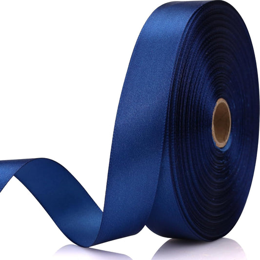 Deep Blue Ribbon 7/8 Inch 60 Yards Satin Craft Ribbon-Single Face Polyester Ribbon for Handmade Roses,Gift Wrapping,Timeless Flower,Bouquets,Wedding and Party Decoration