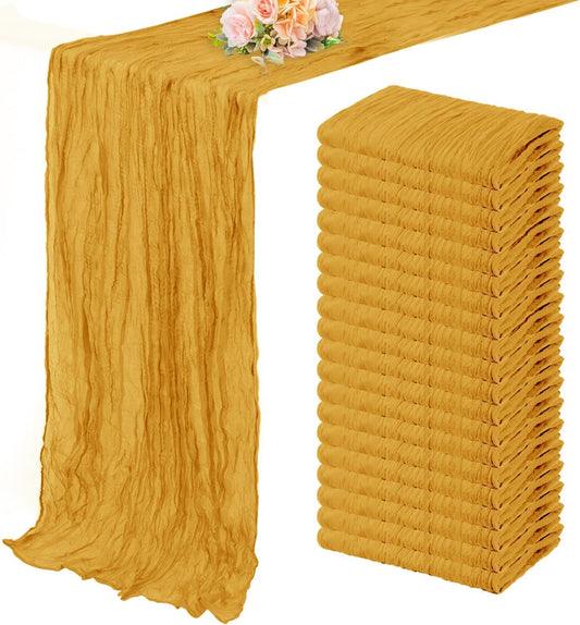 20 Pack Mustard 10FT Cheesecloth Table Runner Rustic Gauze Fabric Cheese Cloth Table Runner for Wedding Bridal Baby Shower Table Decor Boho Sheer Birthday Party Table Decorations 20 x 120 Inch Long