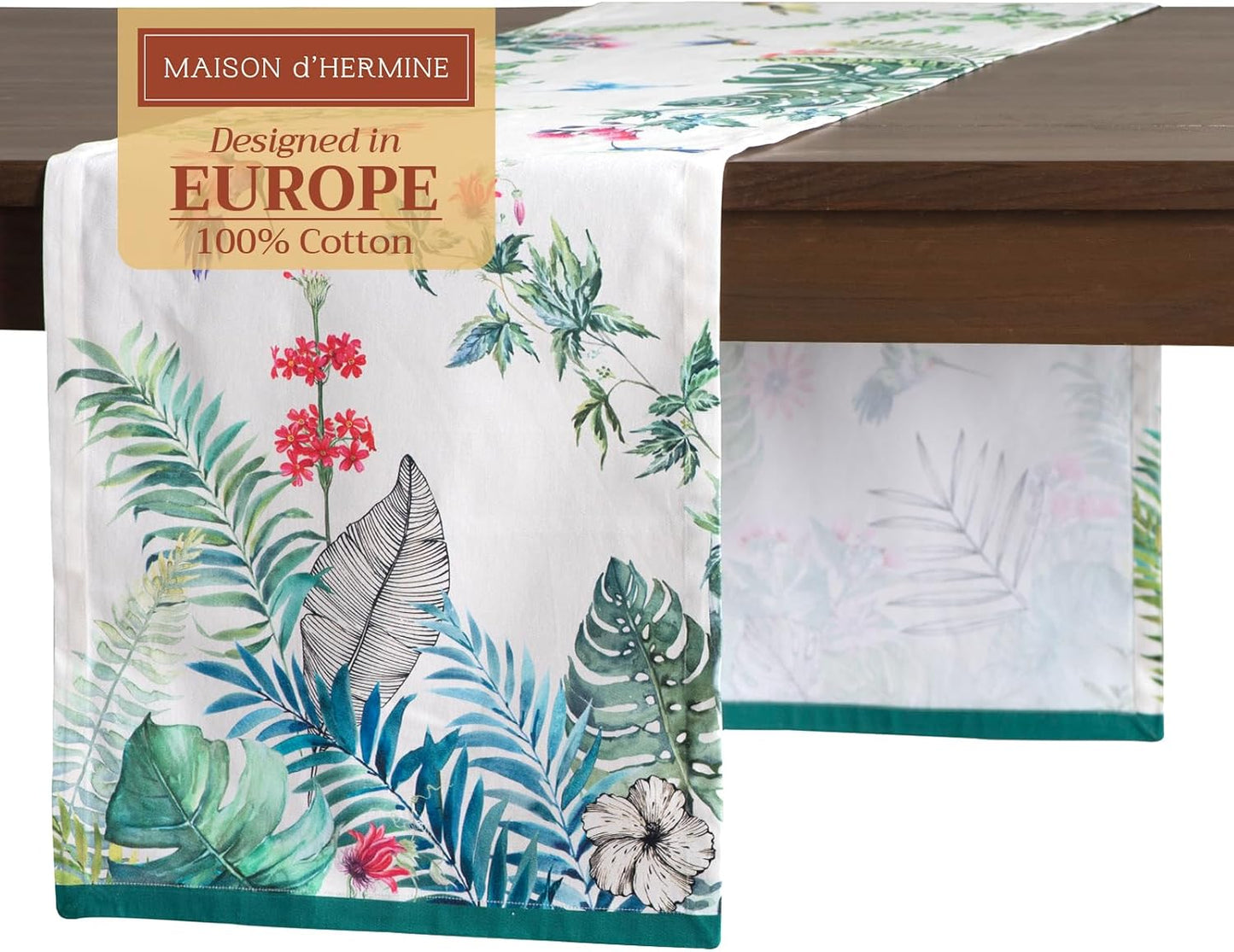 Maison d' Hermine Table Runner 100% Cotton Single Layer Table Runners 72 inches Long Decorative for Home Kitchen Dining Party Baby Shower Wedding Bridal Shower Spring Summer (Tropiques, 14.50" x 72")