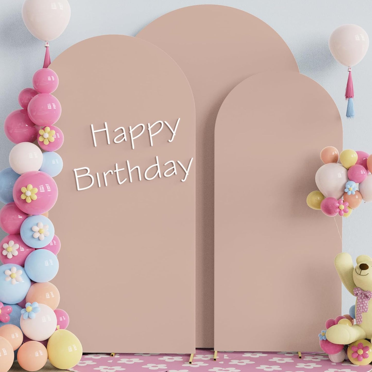 Fomcet Wedding Arch Cover 7.2FT, 6.6FT, 6FT Nude Spandex Fitted Fabric Arch Backdrop Cover Set of 3 Round Top Chiara Arched Backdrop Stands Covers for Wedding Ceremony Birthday Party Baby Shower