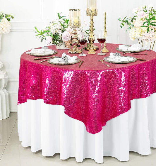 ShinyBeauty Sequin Tablecloth 72x72-Inch Hot Pink Square Sequin Table Cover Glitter Table Cloth for Parties Fuchsia Sparkly Linens for Weddings Bridal Shower Birthday Party Event Decor