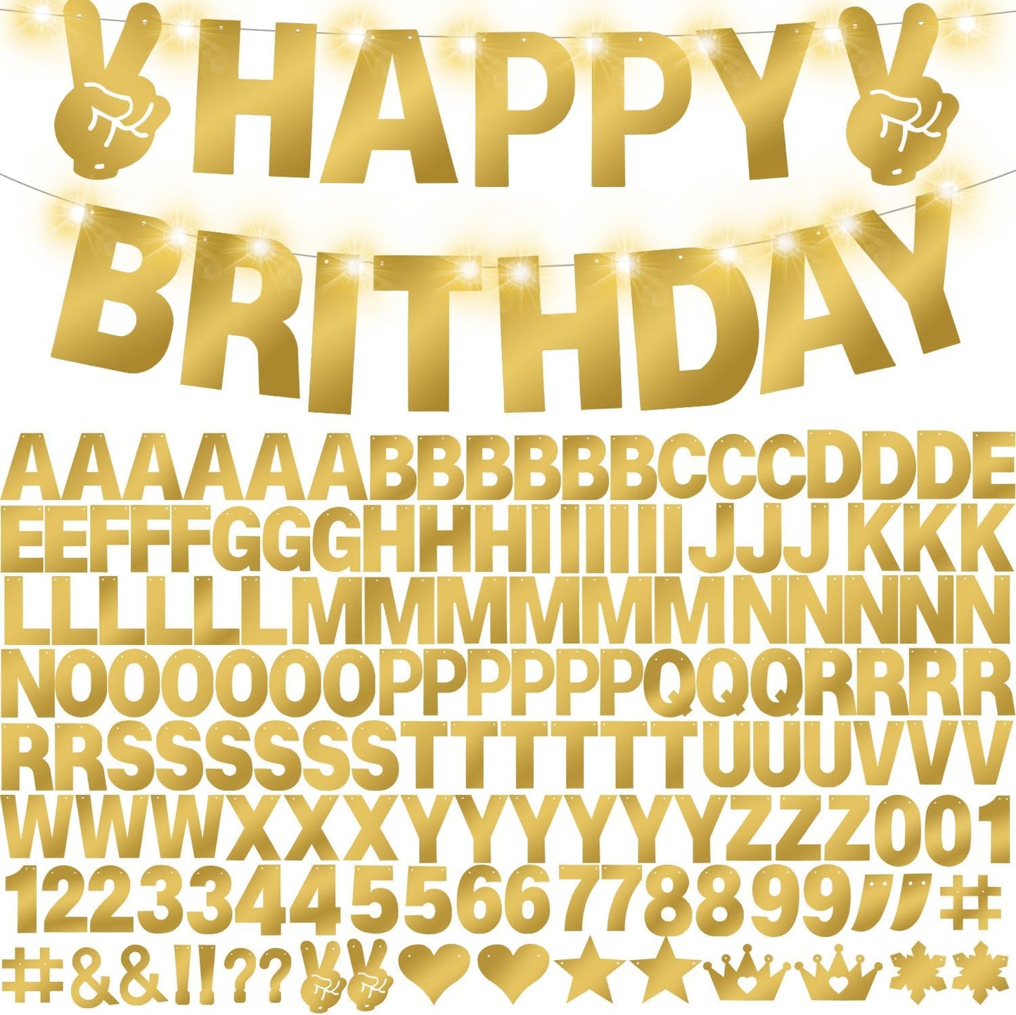 167Pcs DIY Glitter Customizable Banner Kit Custom Banner Happy Birthday Letter Banners Personalized Banners Decor for Christmas Baby Shower Birthday Party Decorations Supplies(Shiny Gold)