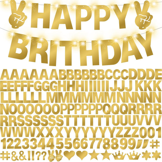 167Pcs DIY Glitter Customizable Banner Kit Custom Banner Happy Birthday Letter Banners Personalized Banners Decor for Christmas Baby Shower Birthday Party Decorations Supplies(Shiny Gold)