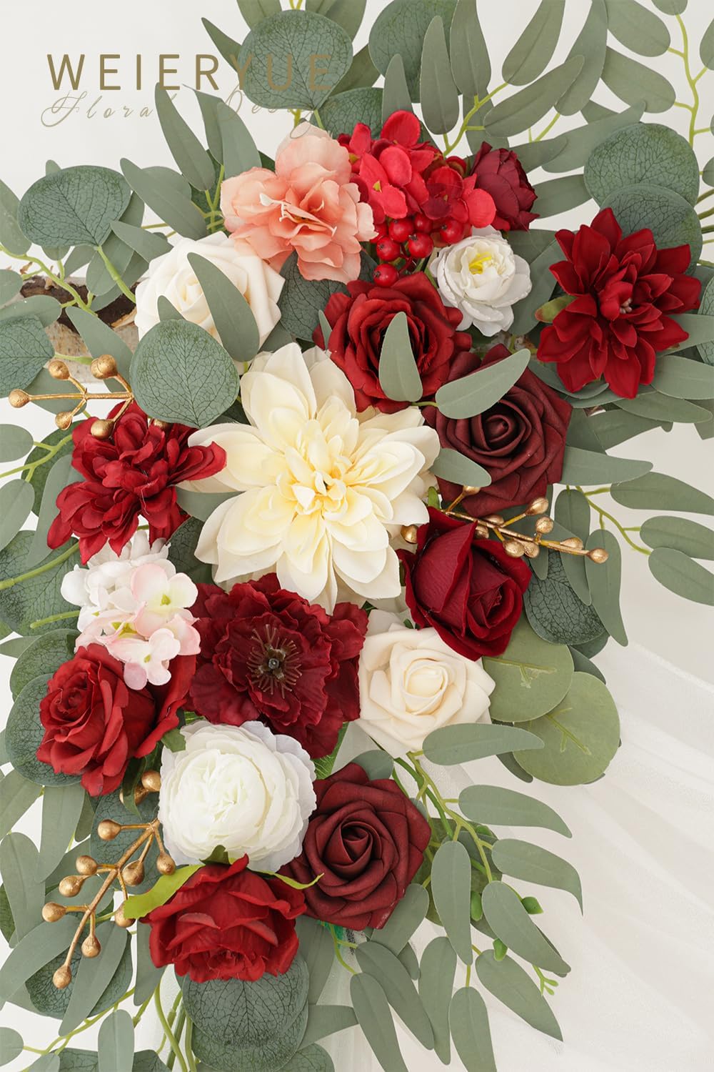 Artificial Wedding Arch Flowers Kit(Pack of 3),2Pcs Artificial Flower Arch Decor,1Pcs Sheer Drape for Wedding Ceremony Arbor for WeddingCeremony (Burgundy Wedding)