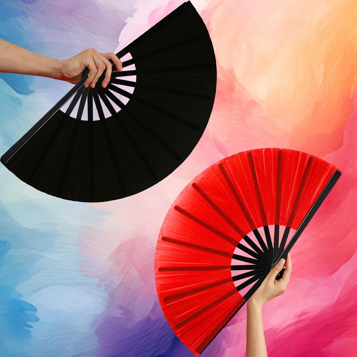 13inch Large Rave Fan Popping Clacking Fans for Line Dancing,Hand Fans for Women Foldable,Boots on The Ground Fan,Portable for Outdoor,Wedding,Party,Decoration (Four Colors)
