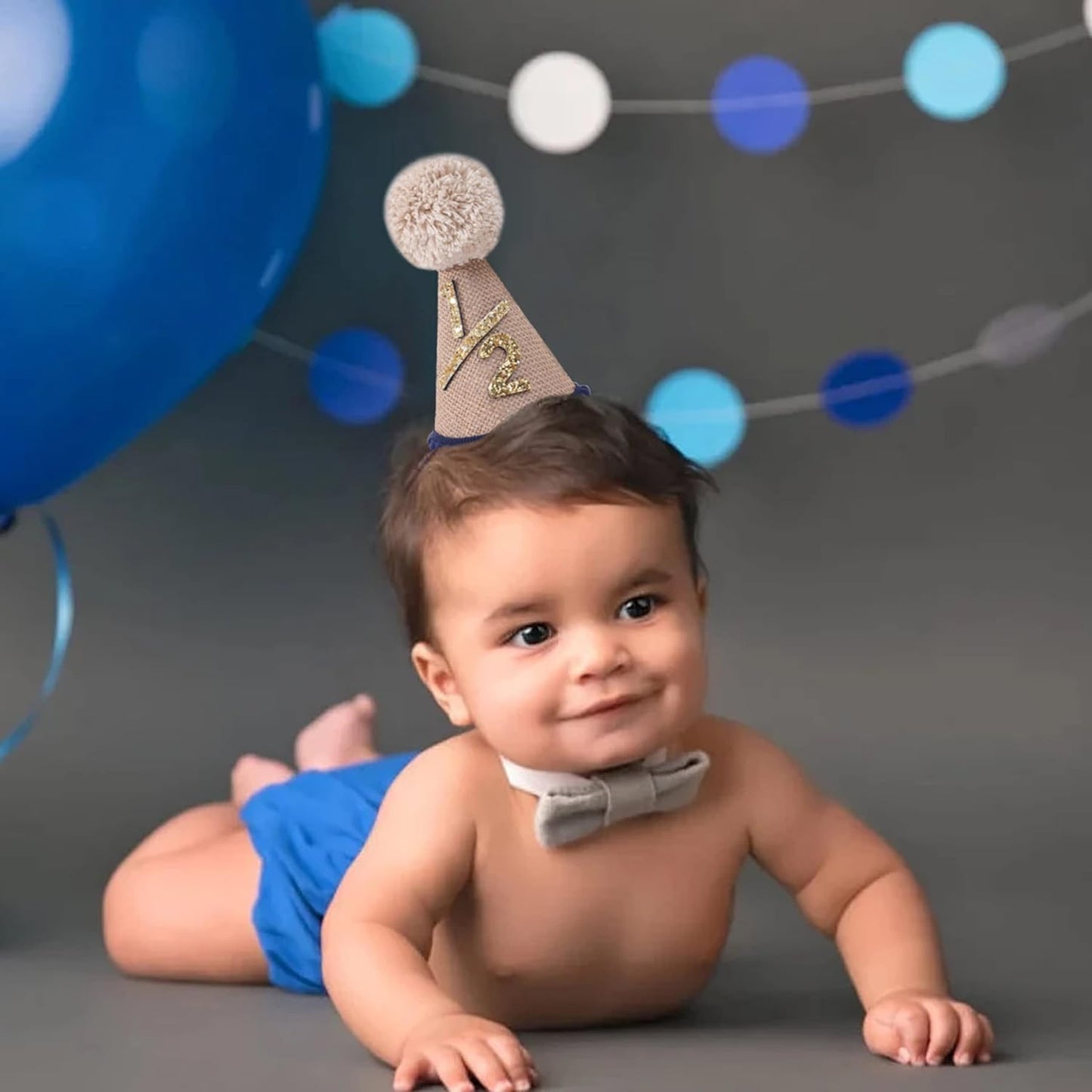 WAOUH Half Birthday Hat - Bow Cake Smash Crown for 6 Month Baby, Mini Photo Prop