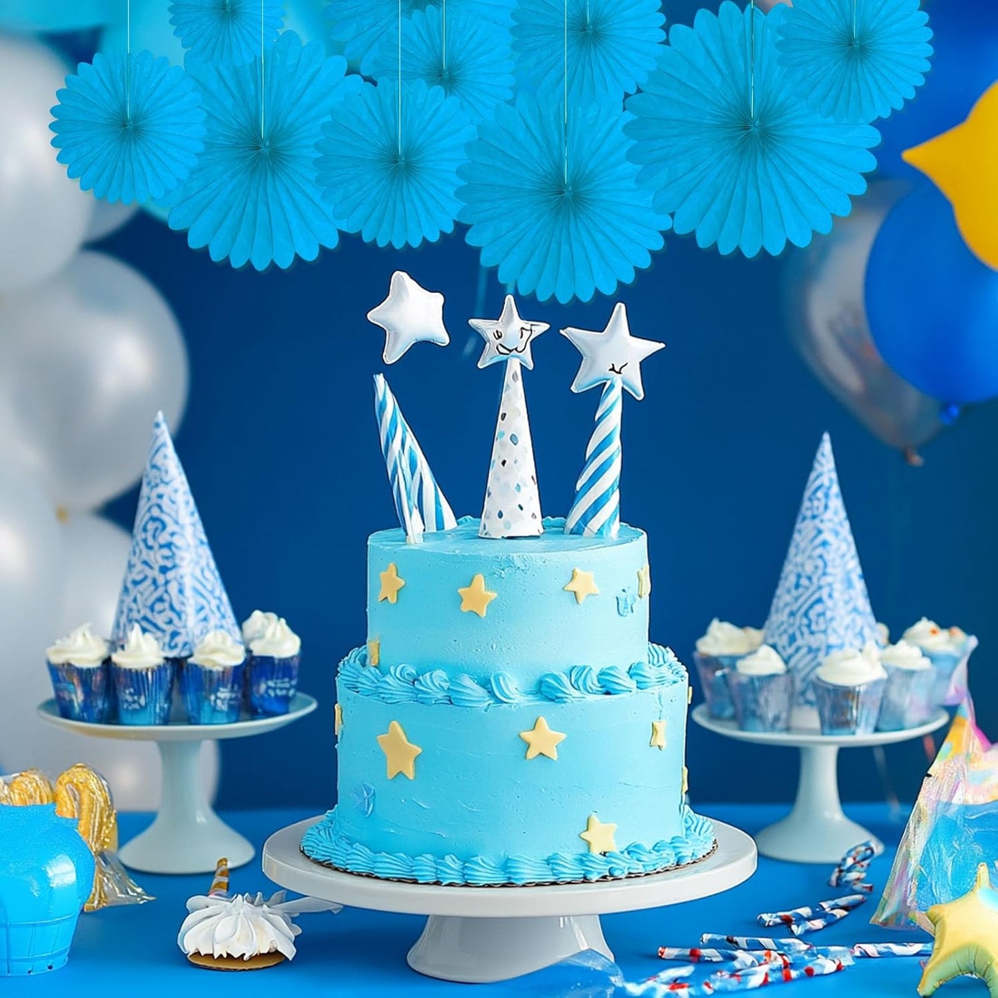 20 Pcs Sky Blue Hanging Paper Fan, Hanging Honeycomb Round Paper Fans for Weddings, Birthdays, Easter, Baby Showers, Classroom, Events Ceiling Party Supplies Decorations