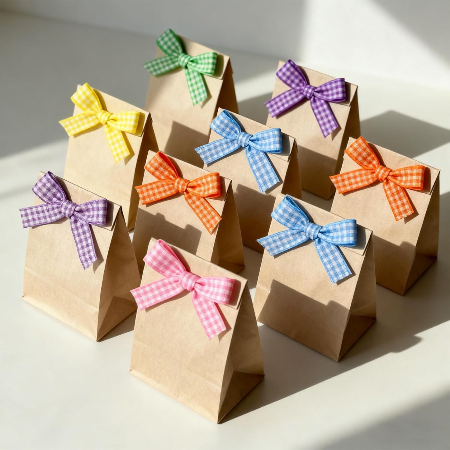 3/8" 6 Colors X 10 Yards Light Rainbow Check Satin Ribbon,60 Yards Assorted Colors Satin Ribbons for Flower Bouquet,Ribbons for Gift Wrapping Happy Birthday Party Decorations