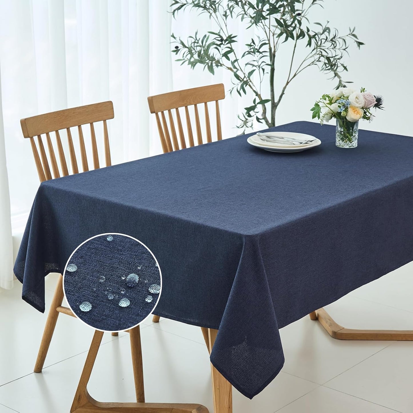 maxmill Rectangle Linen Texture Tablecloth Stain Proof Waterproof Wrinkle Free Washable Dining Table Cloth Wipeable Fabric Table Cover for Dining Room Farmhouse Tablecloths, 60 x 120 Inch, Navy Blue