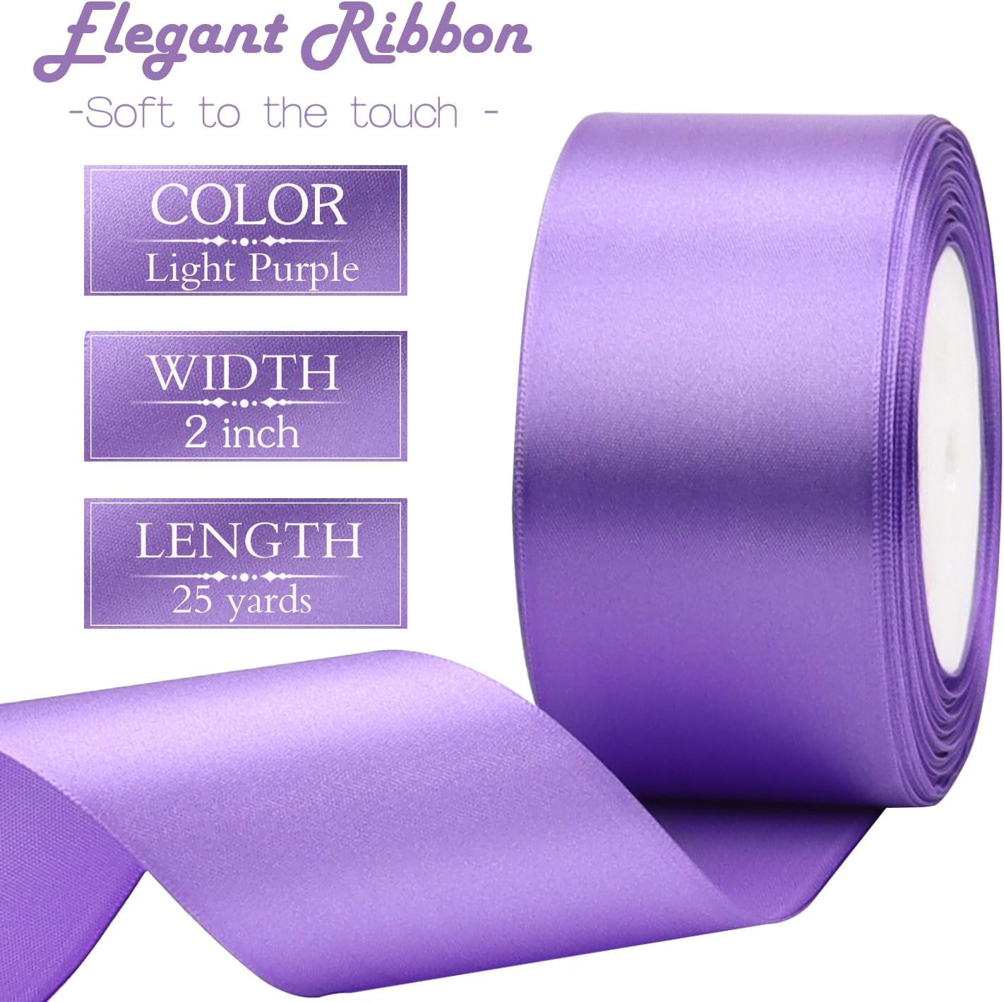 Light Purple Solid Satin Ribbon 2 Inch 25 Yards Solid Polyester Fabric Ribbon for Gift Wrapping Wedding Christmas Baby Shower Birthday Party Decoration Handmade Immortal Flower Craft